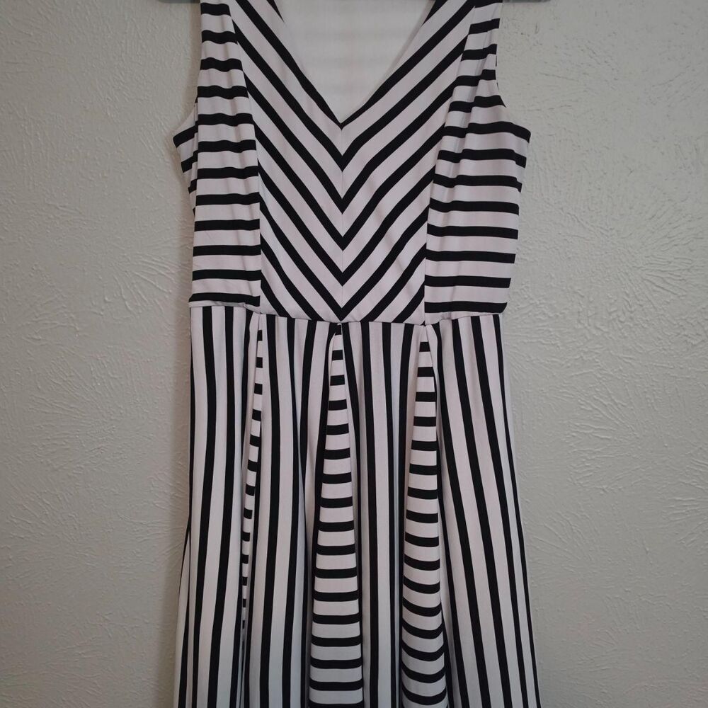 Alfani Women’s Black & White Striped V-Neck Fit & Flare Dress – Size 10
